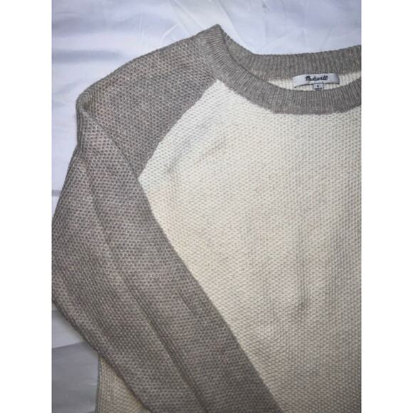 Madewell Province Sweater Womens Size S Cream/ Gray 2-tone Open Back Waffle Knit - Picture 2 of 14
